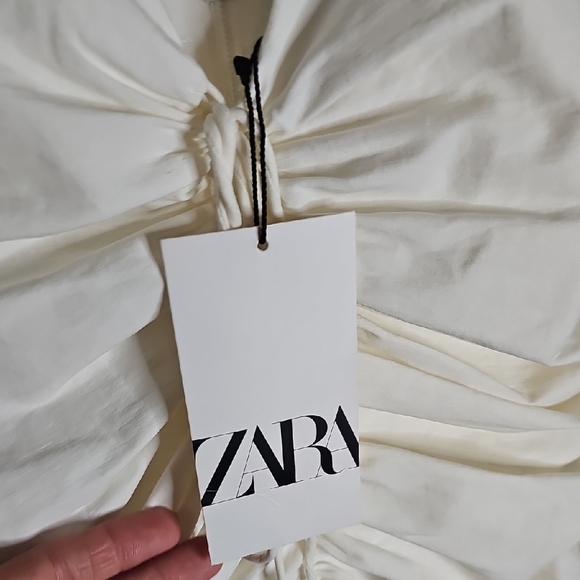 Zara Cream Ruched Mini Dress with Ruffled Straps - Picture 2 of 4